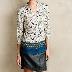 Anthropologie Maeve Woodland Walk Owl Button Down